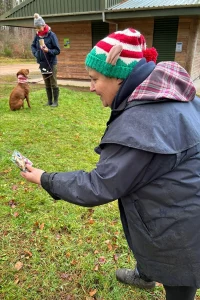 Lorna dressed for Christmas during a Member's walk