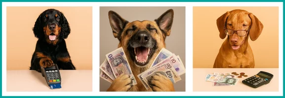 Banner of 3 dogs with money